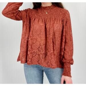 Anthropologie Deletta Amanna Lace Smocked Mock Turtleneck Top, Women's Size M